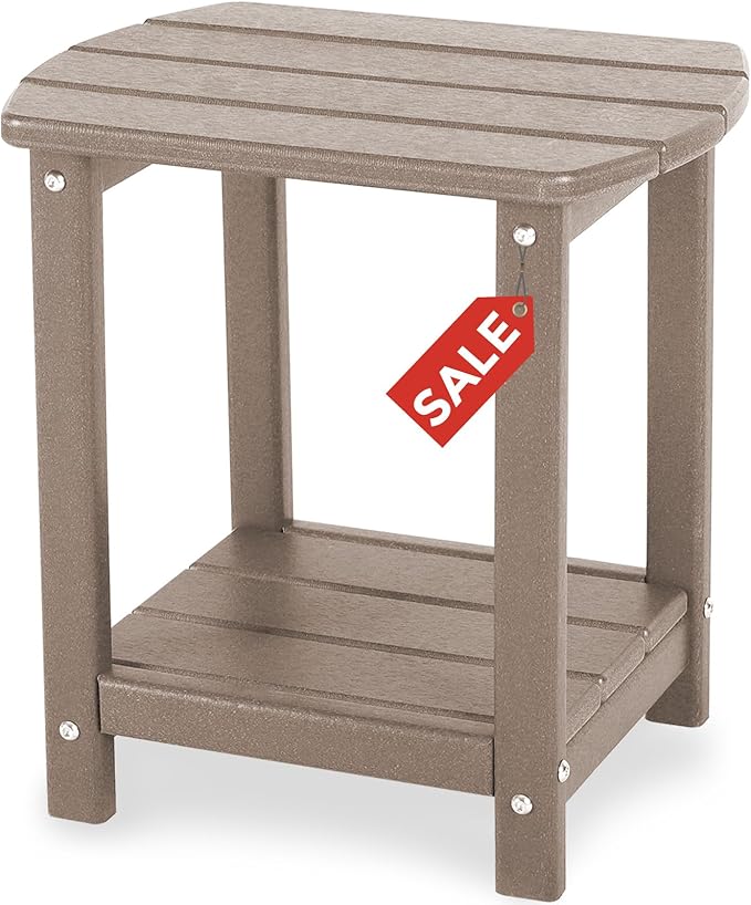 Adirondack Square Outdoor Side Table,2-Tier Storage Patio Side Table, HDPE End Tables for Backyard Pool Porch Garden Lawn