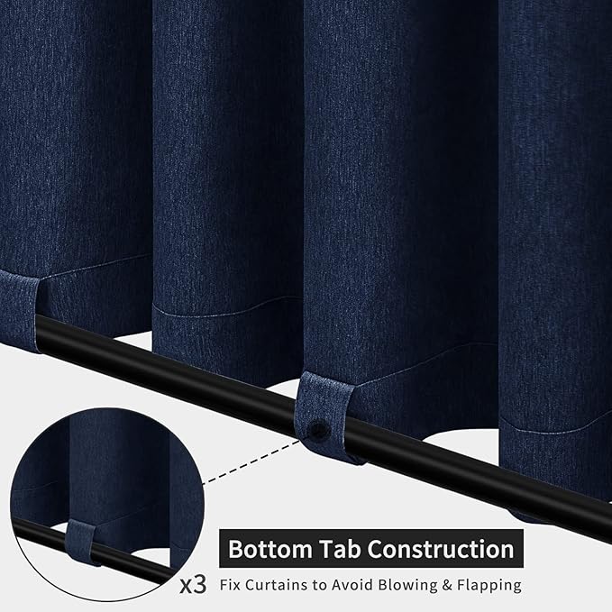 Easy-Going Linen Look Outdoor Curtains Waterproof Windproof Porch Curtains, Soft Thicken Outdoor Privacy Curtains for Patio, Gazebo, Grommet Top and Tab Bottom Drape, 1 Panel, 54x108 inch, Navy