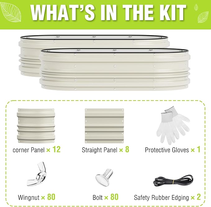 WORKPRO 2PK 4x2x1ft Outdoor Galvanized Raised Garden Bed Kit, Rust & Corrosion Protection, Easy Assembly, Safe Edge, Ideal for Vegetables & Flowers, White