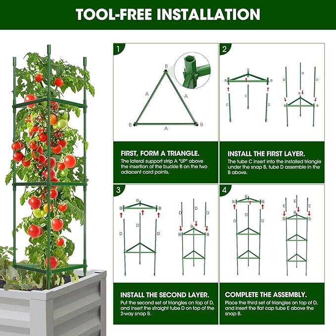 8 Pack Tomato Cages for Garden,Up to 51.2Inch Tomato Cage Trellis-Upgraded Hexagon Connector,Heavy Duty Adjustable Tomato Stake Support for Raised Garden Bed