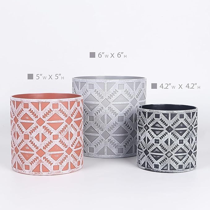 Plant Pots, Set of Indoor Plant pots, Plastic Planter with Drainage and Saucer, Modern Distinctive Self Watering Plant Pot, Spray Spots (Indoor Plant Pots)