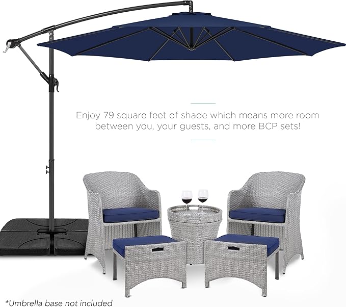 Best Choice Products 10ft Offset Cantilever Hanging Market Patio Umbrella, 8 Sturdy Ribs, Easy Adjustment - Navy Blue
