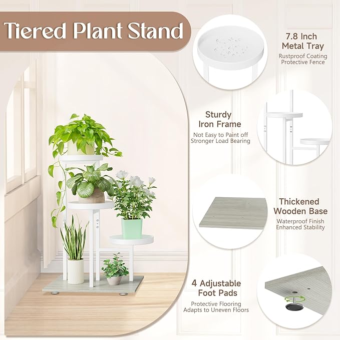 iDavosic.ly 3 Tier Plant Stand Indoor, Tiered Corner Flower Holder Shelf Outdoor, Metal Tall Orchid Display Rack for Patio Porch Garden Balcony Office Living Room, Space Saving, White