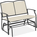Best Choice Products 2-Person Outdoor Patio Swing Glider Steel Bench Loveseat Rocker for Deck, Porch w/Textilene Fabric, Steel Frame - Ivory/Gray