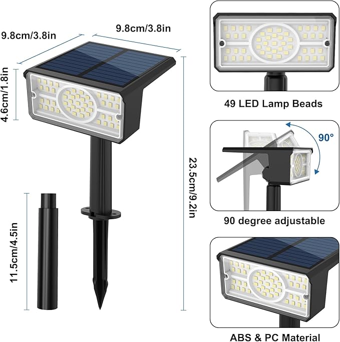 T-SUN Solar Spot Lights Outdoor, 8 Pack 49LED Landscape Spotlights, 2 Lighting Modes Auto ON/Off Solar Lights for Trees, Garden, Yard, Pathway, Driveway(White)