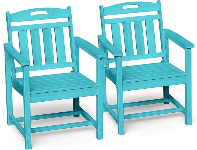 Ciokea HDPE Outdoor Patio Dining Chairs Set of 2, All-Weather Porch Chair with Wide Seat, Durable Outdoor Furniture for Backyard, Garden, Lawn & Poolside, Lake Blue