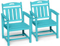Ciokea HDPE Outdoor Patio Dining Chairs Set of 2, All-Weather Porch Chair with Wide Seat, Durable Outdoor Furniture for Backyard, Garden, Lawn & Poolside, Lake Blue