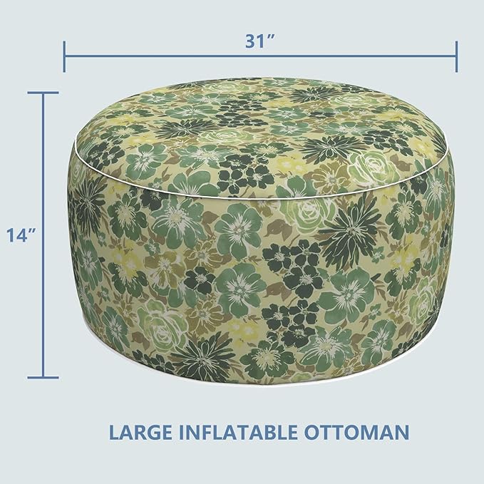 LVTXIII Inflatable Stool Ottoman Footrest with Handle, Decorative Fade-Resistant Foot Stool, Indoor or Outdoor Pouf for Home Garden and Camping Use, 31x31x14, Green Rose