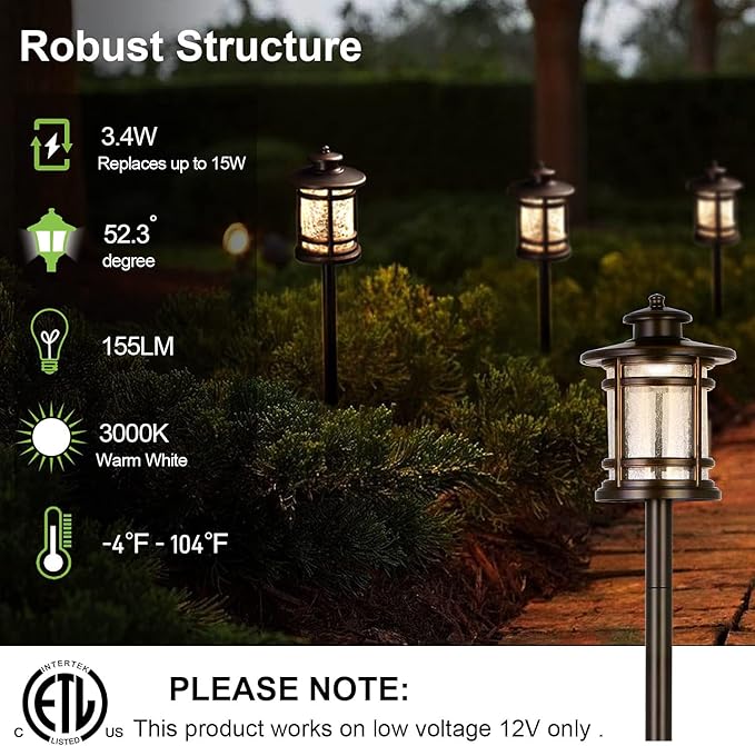 hykolity Low Voltage ORB LED Landscape Path Light W/Crackled Shade, 3.4W 155LM 12V-24V Wired Outdoor LED Walkway Light, Die-cast Aluminum Construction, 30-Watt Equivalent, 6 Pack
