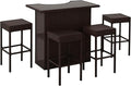 Outsunny 5 Pcs Rattan Wicker Bar Set, High Top Outdoor Table and Chairs, Bar Height Patio Set with Glass Table Top 2 Tier Storage Shelf, and 4 Bar Stools for Garden, Poolside, Dark Brown