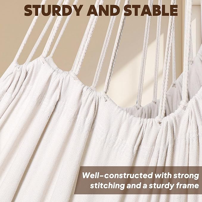 Chihee Hammock Chair 4.9ft x 3.9ft Max 500 Lbs Widen Hanging Swing 2 Cushions Included Metal Spreader Bar with Anti-Slip Grooves Portable Comfy Hanging Chair Side Pocket Bohemian Chair Indoor Outdoor