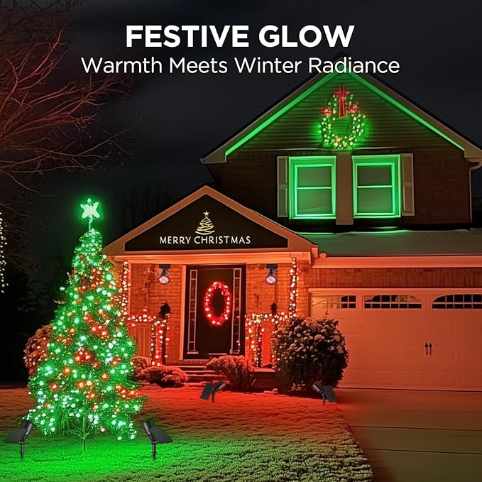 InnoGear Solar Lights Outdoor Waterproof Christmas Halloween Solar Garden Light for Outside Yard Landscape Lighting Pathway Spot Lights Spotlight Wall Light Auto On/Off, 2 Pack (Red and Green Light)