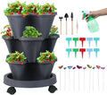 Vertical Planter 3 Tier Stackable Planters Garden Planters Strawberry Herb Flower and Vegetable Planter Indoor Outdoor Gardening Pots with Removable Wheels and Tools