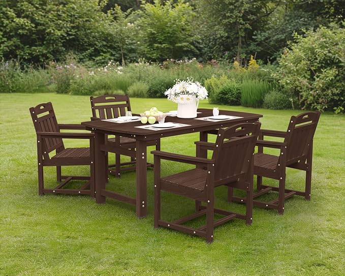 Ciokea HDPE Outdoor Patio Dining Chairs Set of 2, All-Weather Porch Chair with Wide Seat, Durable Outdoor Furniture for Backyard, Garden, Lawn & Poolside, Brown
