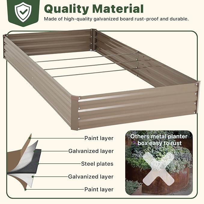 DTIG Galvanized Raised Garden Bed with Trellis, 6×3×1 FT 2 Pack Outdoor Garden Bed, Upgraded 4×3 Support, Brown