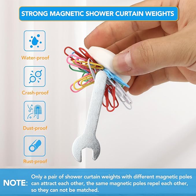 20 Pcs Shower Curtain Weights，Silicone Wrapped Heavy Duty shower curtain magnets，Curtain Weights Heavy Outdoor，Prevent Curtain Liner from Blowing Around, Work for Drapery, Flag, Tablecloth(10 Pairs)