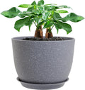 12inch Large Plant Pot, Modern Plastic Planter with High Driange Holes and Saucer for Indoor Outdoor Garden Plants and Flowers, Grey Speckles
