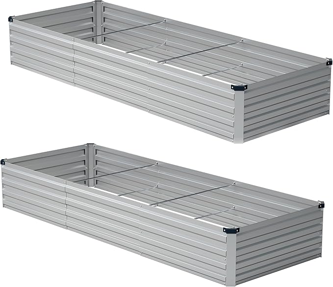 10x2x1ft(2 Pack) Galvanized Raised Garden Bed,Outdoor Planter Boxes Metal Patio Kit Planting Bed for Vegetables Flowers,Silver