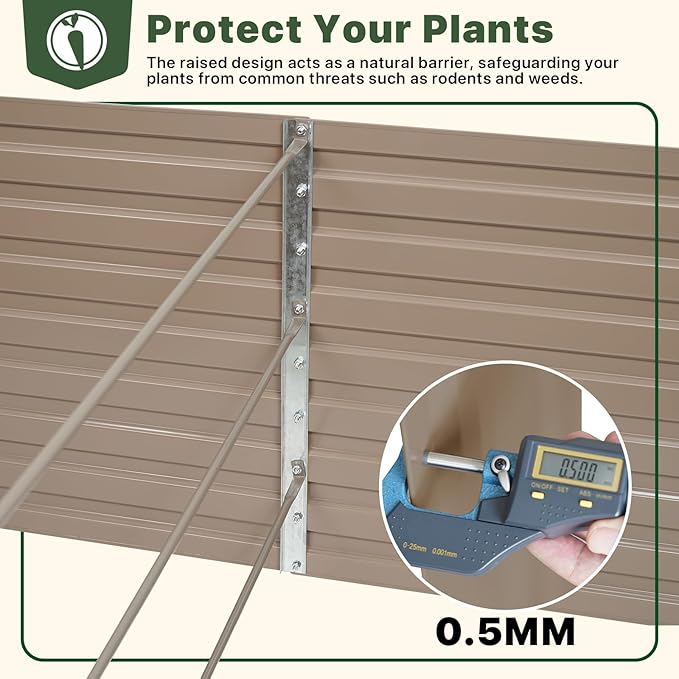 DTIG Galvanized Raised Garden Bed for Vegetables Flowers Herbs, Tall Metal Raised Garden Bed Kit with Garden Tools, Gloves, Plant Labels, Brown 6×3×2FT