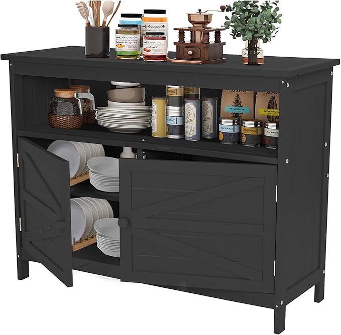 HIPS All-Weather Outdoor Storage Cabinet,Outdoor Sideboard with Magnetic Doors,3-Shelves Patio Storage Cabinet, Used for Garden,Buffet Cabinet,TV Stand, Bar Table,Balcony