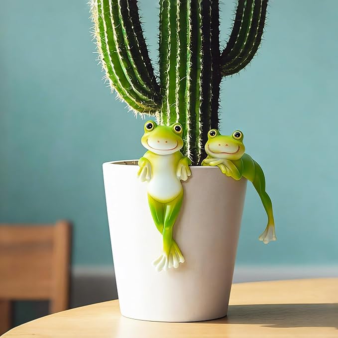 2PCS Frog Figurines Plant Garden Statue Ornament, Funny Plant Decoration for Bonsai Succulents Aquariums Home Pots, Creative Gift for Plant Parents (2 Unique Styles)