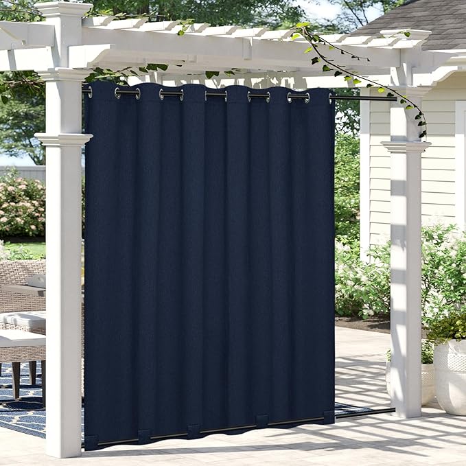 Easy-Going Linen Look Outdoor Curtains Waterproof Windproof Porch Curtains, Soft Thicken Outdoor Privacy Curtains for Patio, Gazebo, Grommet Top and Tab Bottom Drape, 1 Panel, 110x120 inch, Navy
