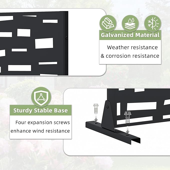 Casaphoria 72" H x 35" W Metal Outdoor Privacy Screen, Freestanding Decorative Divider for Patio, Deck, Balcony, and Garden with Stable Base, Black-Gerald