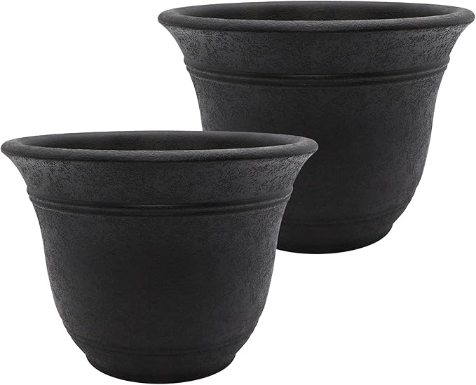The HC Companies Sierra Round Self-Watering Pot - Lightweight Plastic Planter for Herbs & More - Durable Plant Pots for Indoor Plants & Outdoor Plants (7.5” Black Onyx, Pack of 2)