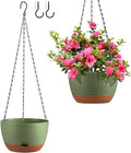 Hanging Planters for Indoor Plants, Set of 2 8/10 Inch Self-Watering Hanging Pots with Drainage Hole & Removable Water-Storage Tray II Screw-in Hooks