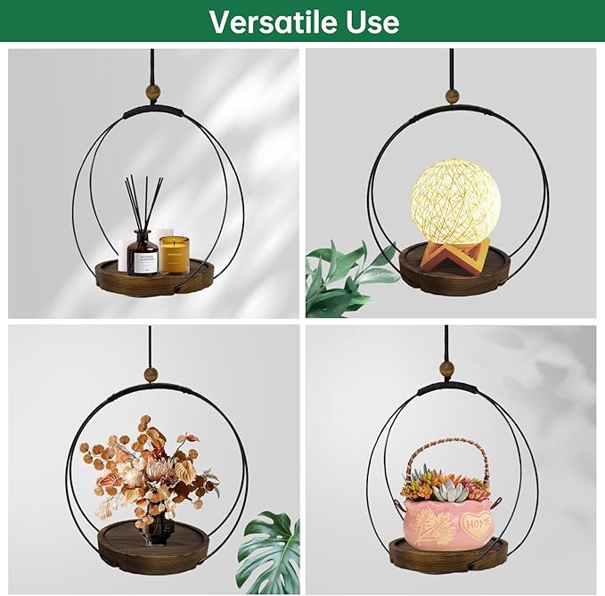 Hanging Planters for Indoor Plants,Plant Hanger with Sturdy Wood Base,Modern Boho Macrame Plant Hanger,Wall Ceiling Window Stands(Plants/Pots Not Included) (2 Pack-Circle)