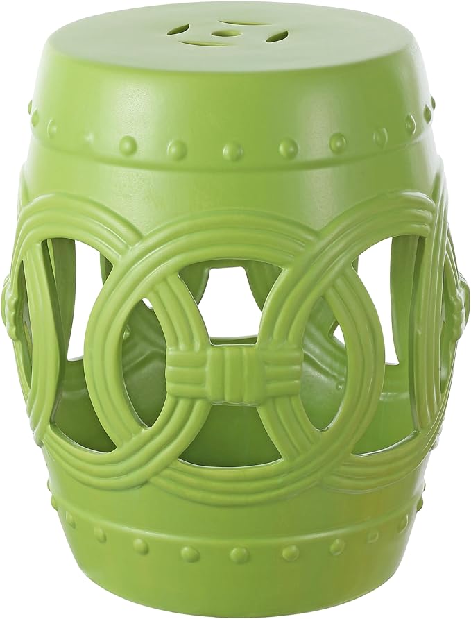 JONATHAN Y TBL1022H Lucky Coins 16" Chinese Ceramic Drum Indoor/Outdoor Garden Stool Bohemian, Coastal, Cottage, French Country, Traditional, for Living Room, Garden Room, Patio, Matte Green