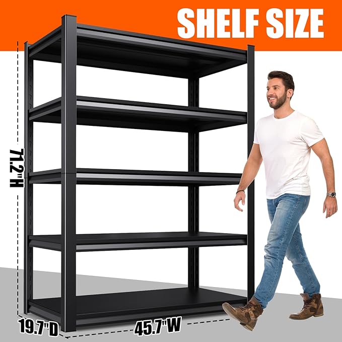 Garage Shelving-2050 lbs 5 Tier Storage Shelves,Adjustable Heavy Duty Metal Shelving Unit and Storage Large Rack,Utility Steel Shelf for Warehouse Industrial Pantry Basement Organizers 71"x46"x20"