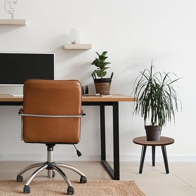 Indoor Plant Stand,Wood Mid Century Plant Table in Walnut Finish,Tall Plant Stand for Flower Pot,Modern Round Small Side End Table(Walnut (no Raised), 12"x10.8" 2 Pack)