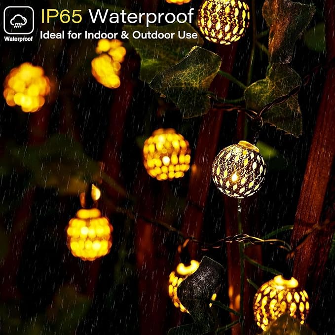Brightown Solar Moroccan String Lights Outdoor 60 LED 36 Ft Globe Fairy Lights with 8 Lighting Modes, Waterproof Solar Powered String Lights for Garden Yard Gazebos Camping Party Holiday (Warm White)