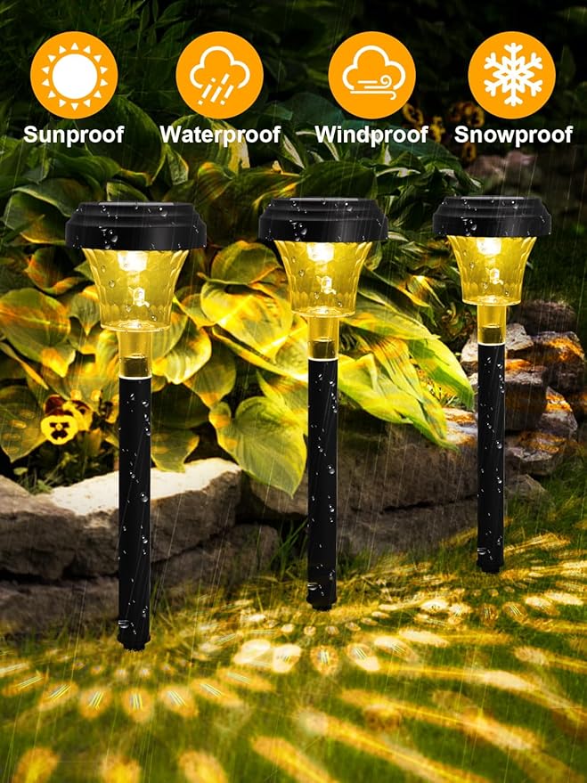 ROOR Ultra Bright Solar Pathway Lights 16 Pack, Outdoor Solar Yard Lights, Warm White, IP67 Waterproof