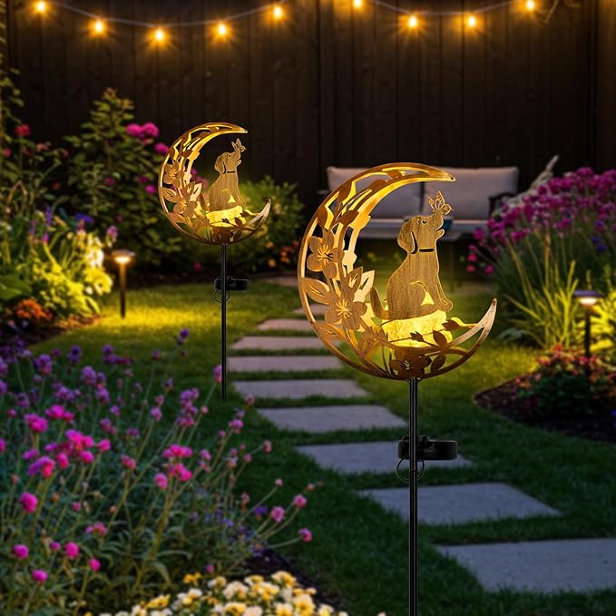 JOBOSI Solar Moon Dog Decorative Light Gifts, Solar Moon Dog Moving Decorative Ground Stake Light, Gift for Women Mom Grandma, Garden Lawn Decor Christmas & New Year Gift