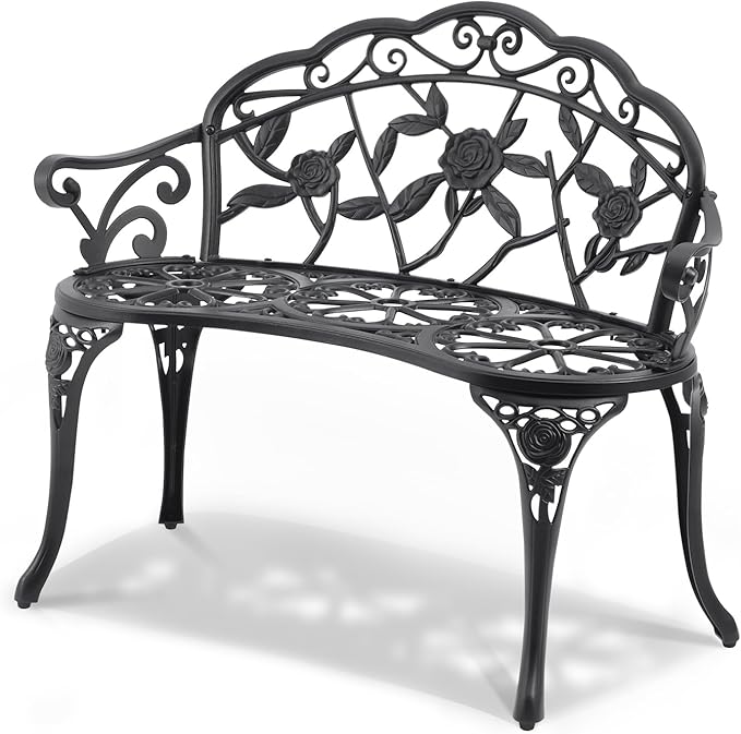 VEVOR 480 lbs Load Capacity, 38.8 inches Metal, Outdoor Backrest and Armrests, Patio Bench for Garden, Park, Yard, Front Porch, Black
