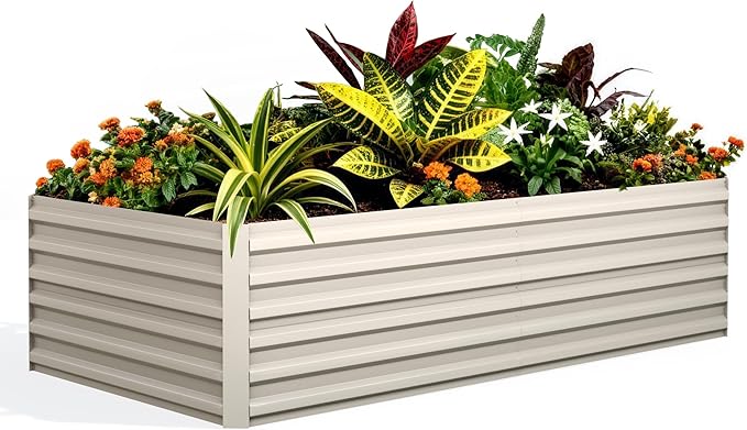 Garvee 8x4x2ft Galvanized Raised Garden Bed Outdoor,Rust-Resistant Raised Garden Beds for Gardening, Easy Assembly Outdoor Garden Box & Planters,Beige