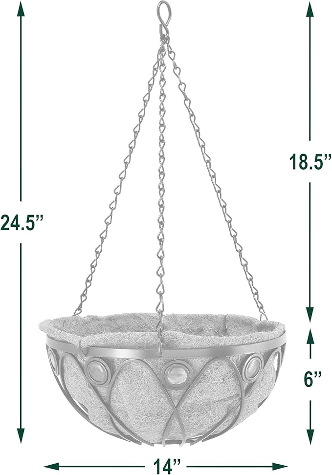 Arcadia Emerald Series Round Hanging Basket Planters, 14-Inch