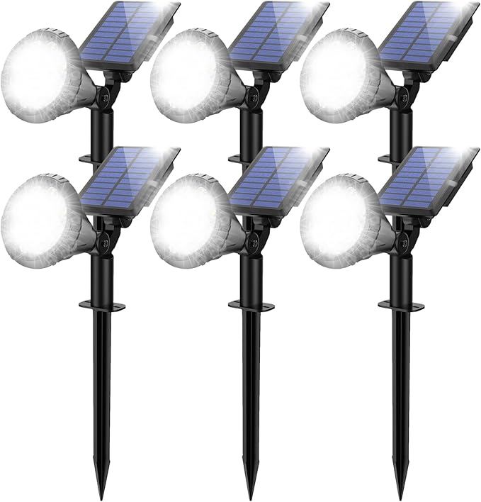 Solar Spot Lights for Outside, 21 LED Outdoor Solar Lights for Yard, 6 Pack Solar Spotlights Waterproof Auto On/Off for Landscape, Wall, Garden, Pool, Tree, Pathway and Driveway(White)