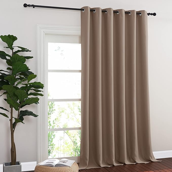 NICETOWN Blackout Blinds for Patio Door, Sliding Door Insulated Blackout Curtains, Extra Wide Curtain with Grommet Top for Villa/Hall/Parlor (Cappuccino, 1 Panel, 80” W x 108“ L)