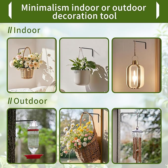 2 Pack 8 Inch Plant Hanger Hooks for Indoor Hanging Plants, Heavy Duty Steel Hanging Plant Brackets Wall Mount Hooks for Hanging Bird Feeders Flower Basket Wind Chime Solar Lanterns Outdoor, Black
