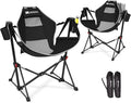AKSOUL Hammock Camping Chair Swinging: Aluminum Alloy Adjustable Back Swinging Chair, Folding Rocking Chair with Pillow Cup Holder, Recliner for Outdoor Travel Sports Games Lawn Concerts Backyard