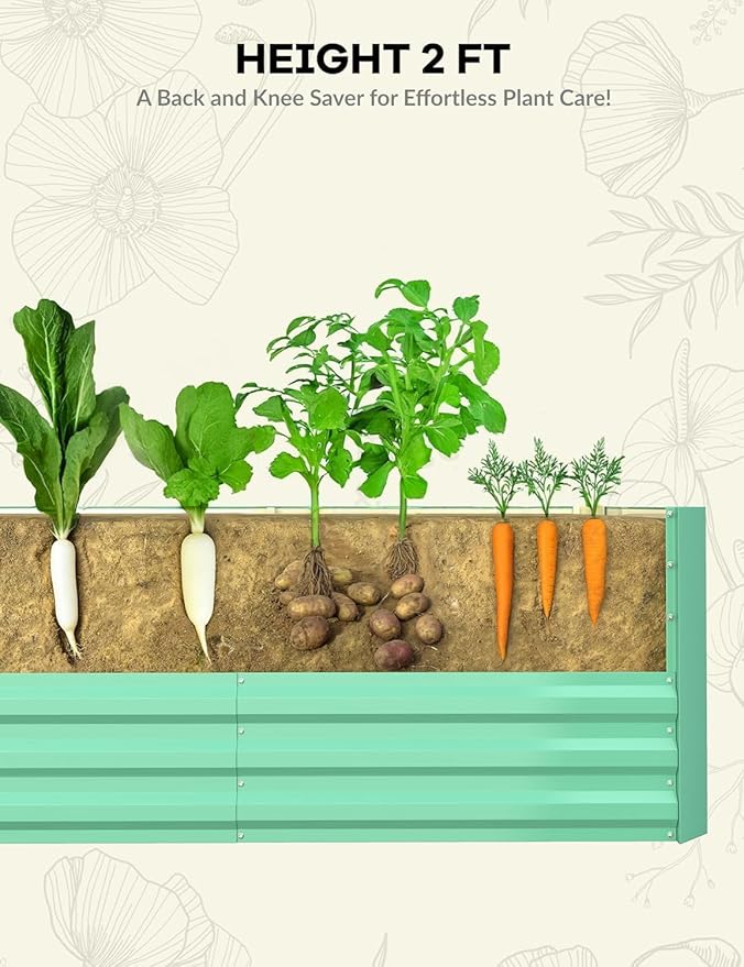 CABIHOME 2 Pcs 6x3x2 Ft Galvanized Raised Garden Bed, Deep Root Planter Box for Vegetables, Flowers, Herbs- Large Metal Raised Garden Bed Kit for Outdoor Use, Green