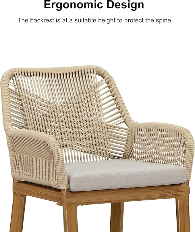 PURPLE LEAF Outdoor 24" Counter Height Bar Stools Chair Set of 2, All Weather Rattan and Aluminum Patio Bar Stool with Cushion for Indoor and Outdoor, Kitchen Island, Teak