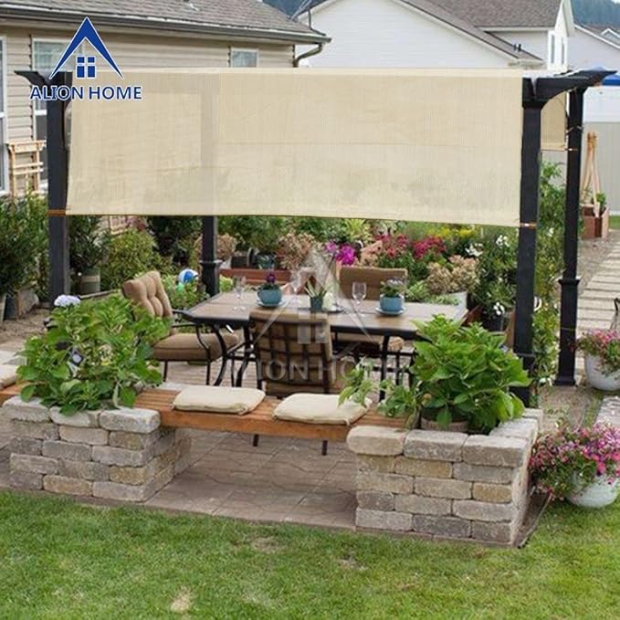 Universal Pergola Replacement Canopy Shade Cover with Breathable HDPE Fabric & Rod Pockets for 10 x 10 FT Pergola, Canopy Size: 192'' L x 106'' W (Banha Beige)