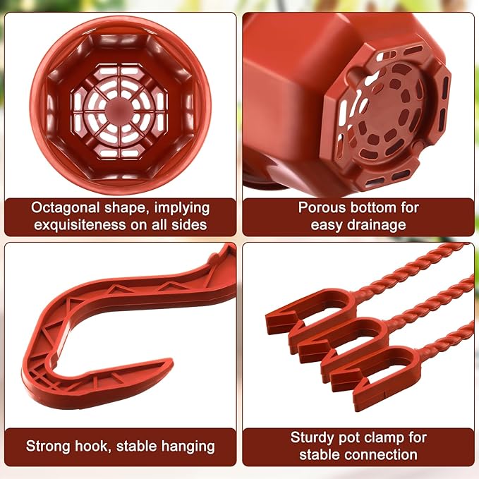 Roshtia 50 Pcs 5.9 inch Plastic Hanging Plant Pots with Hooks Flower Pots Baskets Outdoor Hanging Nursery Planter Holder for Home Garden Balcony Porch(Brown, 5.9 inch)