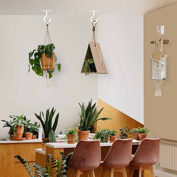 Plant Hooks for Hanging Plant Bracket 6inch Metal Plant Hanger Decorative Wall-Plant Wall Hanger for Hanging Lanterns, Bird Feeder, Flower Basket, Home Decor Indoor & Outdoor 4 Pack(White)