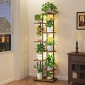 iDavosic.ly 7 Tier Tall Plant Stand Indoor with Light, Tiered Corner Metal Wood Multiple Flower Holder Shelf, 50 Inch Display Grow Rack for Living Room Bedroom, Modern Black & Rustic Brown