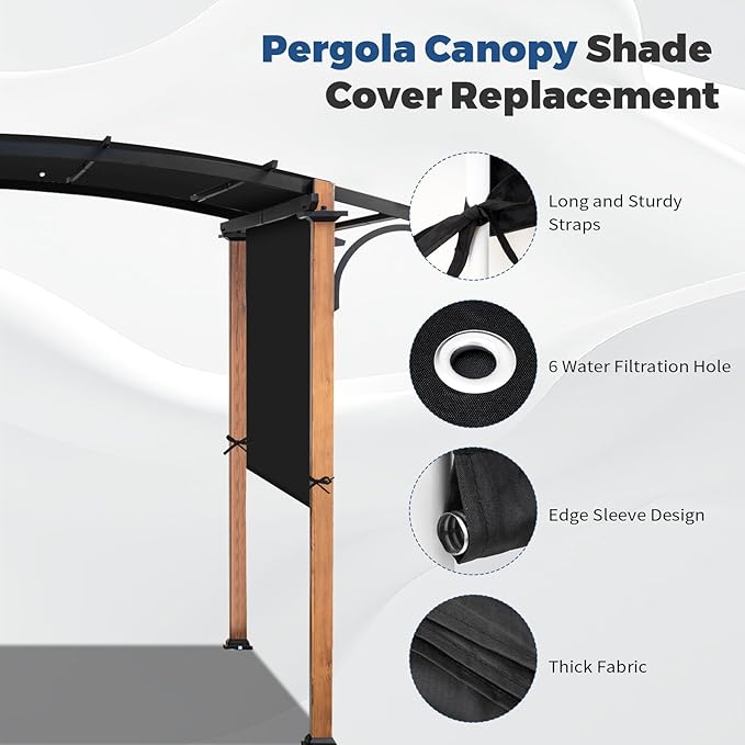 Universal Waterproof Pergola Canopy Shade Cover Replacement - 17'x6.8' Outdoor Sun Shades Canopy Top for Patio Gazebo Deck Balcony Porch, Cover Only (Black)